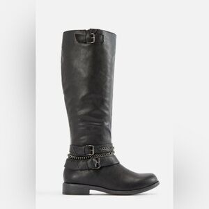 JustFab Black Over the Knee Boots with Chain Detail
